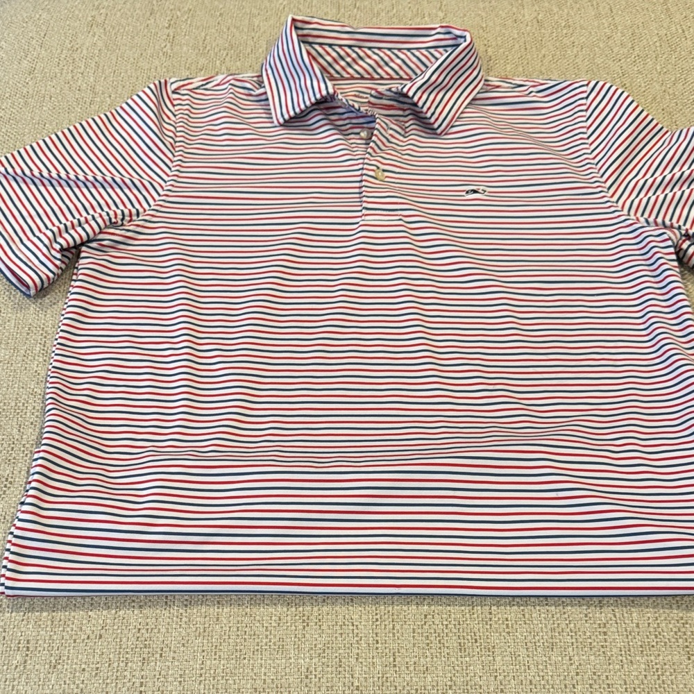 Boy’s Vineyard Vines Sankaty Striped Polo Shirt - Red, White, and Blue